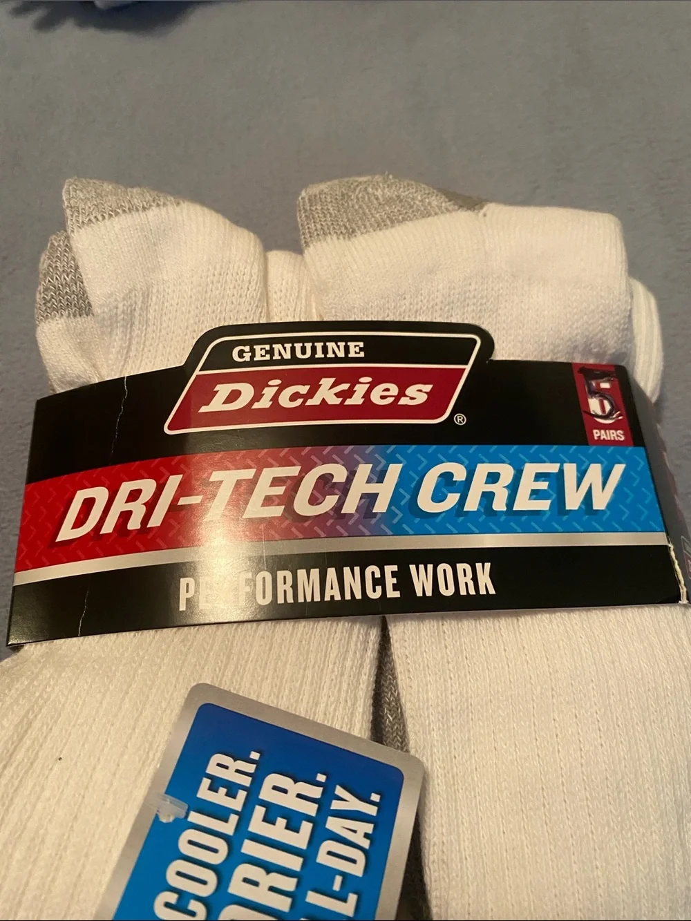 Dickies White Dri-Tech Crew Athletic Work Socks - 5 Pack